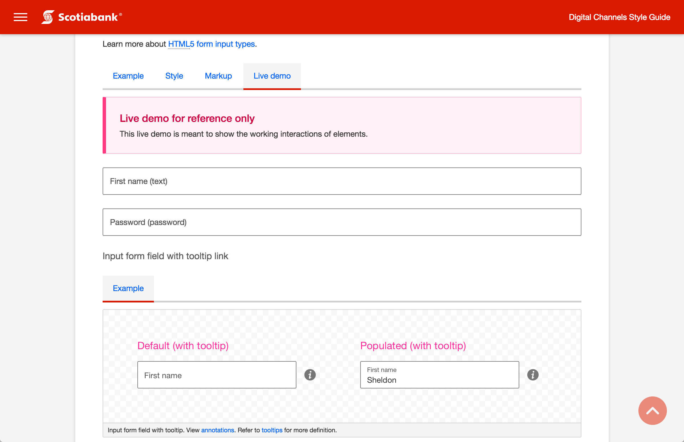 Screenshot of input form field (live)