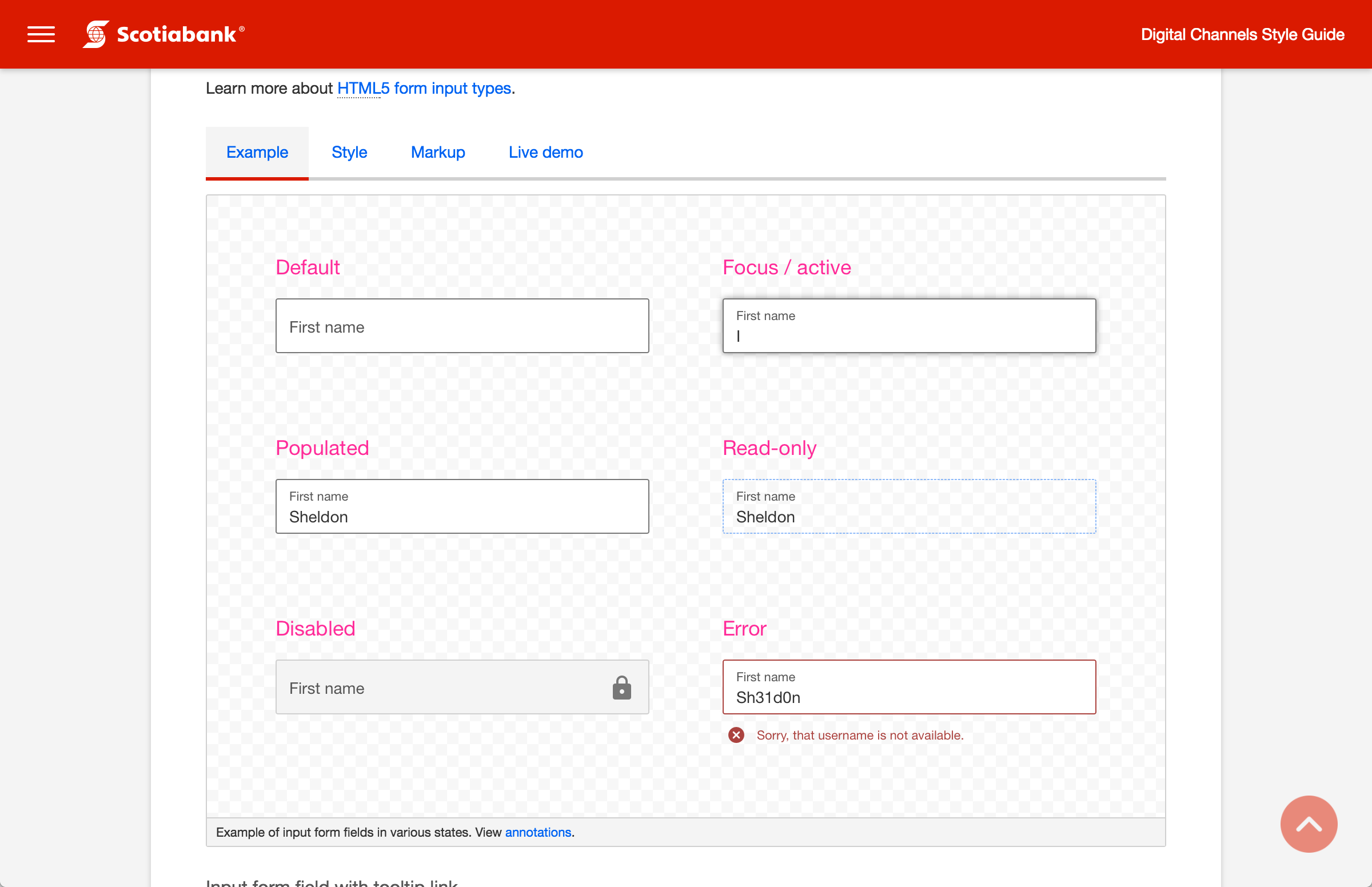 Screenshot of input form field